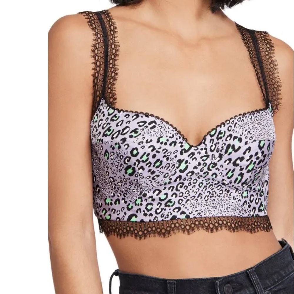 VERSACE Purple Leopard Bra Lace Crop Top Size 38 NWT